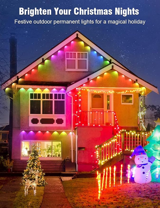 Permanent Outdoor Lights 150FT RGBIC LED Smart LED Lights, App/Remote Control IP68 Waterproof for Holiday Decor, 50 Scene Modes, DIY Lights Lighting Timing for Christmas Halloween Party M2