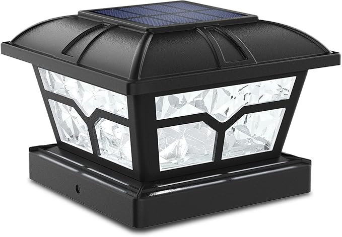 SIEDiNLAR Solar Post Cap Lights Outdoor 2 Color Modes 8 LEDs for 4x4 5x5 6x6 Posts Fence Patio Deck Decoration Warm White & Cool White Lighting Black (1 Pack)