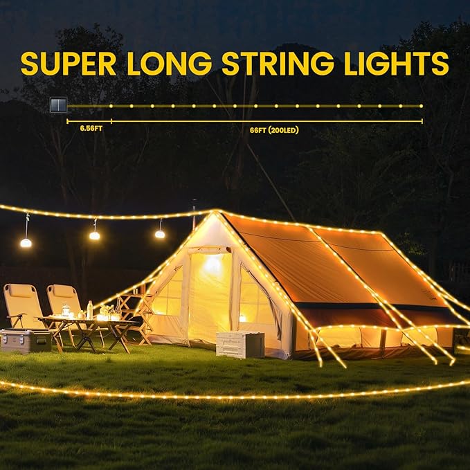 Portable Camping Lights 66ft, Rechargeable -Mode