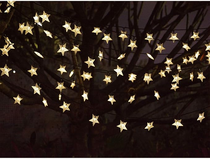 50ft 120 LED Solar Star Fairy Lights, Outdoor Decorative Solar String Lights, Waterproof Ambiance Lighting for Patio Deck,Camper,Gazebo,Girls Themed Room,Garden,Porch,Bush Decor,Warm White