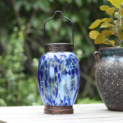 Solar Lanterns Outdoor Waterproof Glass Hanging Solar Lights Outdoor Decorative Lantern for Garden, Pathway, Yard and Lawn