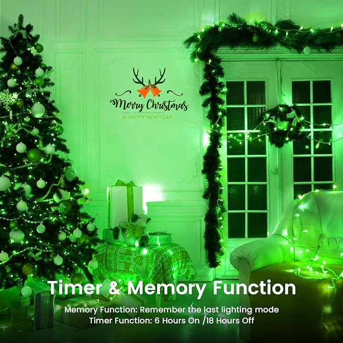 2 Pack St. Patrick's Day String Lights Battery Operated with Timer, 66FT 200 LED Waterproof Twinkle Lights, 8 Modes Fairy Light for Indoor and Outdoor Christmas St. Patrick's Day Decorations (Green)