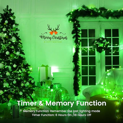2 Pack St. Patrick's Day String Lights Battery Operated with Timer, 66FT 200 LED Waterproof Twinkle Lights, 8 Modes Fairy Light for Indoor and Outdoor Christmas St. Patrick's Day Decorations (Green)