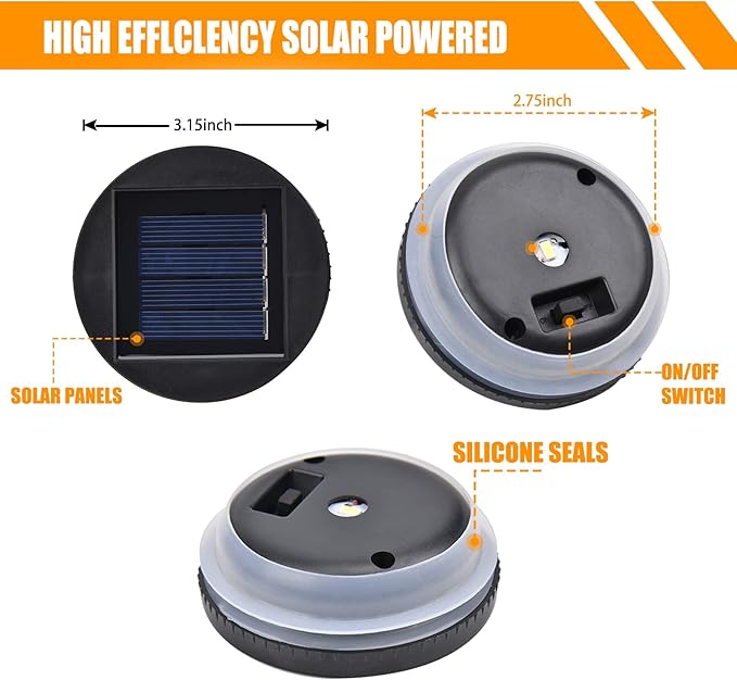 3 Pack Solar Lights Replacement Top,Solar Lantern Replacement Top Lid Lights with Replacement Silicone Jar Gaskets 3.35 in (Warm White)