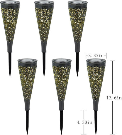 6 Pack Solar Lights Outdoor Garden Decorative Mandala Solar Garden Lights with Warm Light Waterproof Solar Pathway Landscape Lights for Path Patio Backyard Walkway Yard Lawn Decor (Black)
