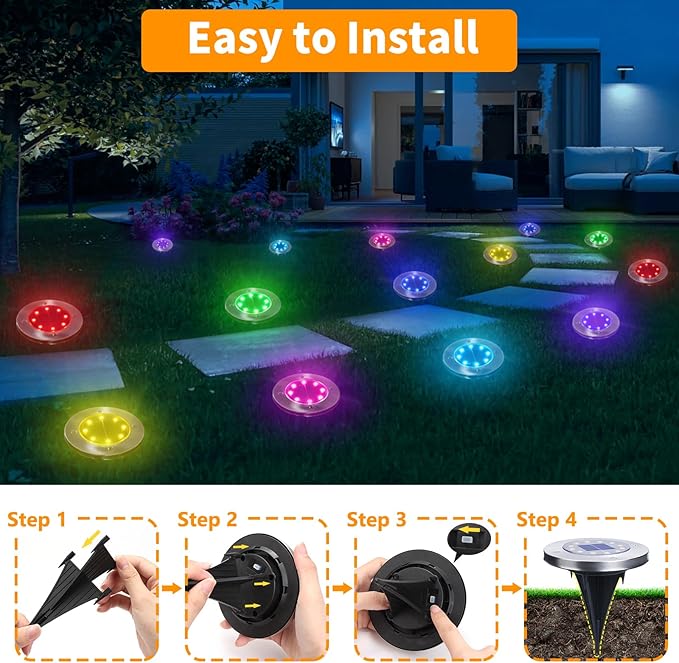 Solar Flat Disk Lights 16-Pack, Waterproof Landscape