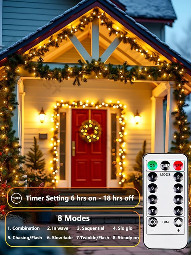 6 Pack 100 LED Fairy Lights Battery Operated with Remote, 33FT Waterproof Twinkle Lights with Timer & 8 Modes, Fairy String Light Outdoor Indoor for Bedroom Classroom DIY Christmas Decor (Warm White)