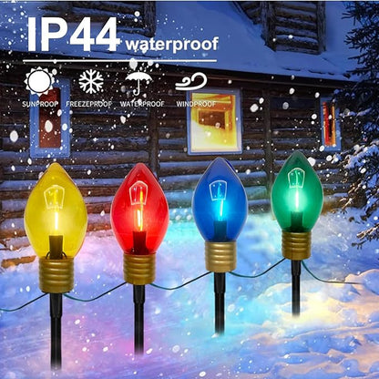 Jumbo C9 Christmas Pathway Lights Outdoor, 2 Pack 7Ft Christmas Decorations String Lights with 8 LED Jumbo Multicolor Bulb Marker Stakes Lights for Outdoor Walkway Lawn Yard Garden
