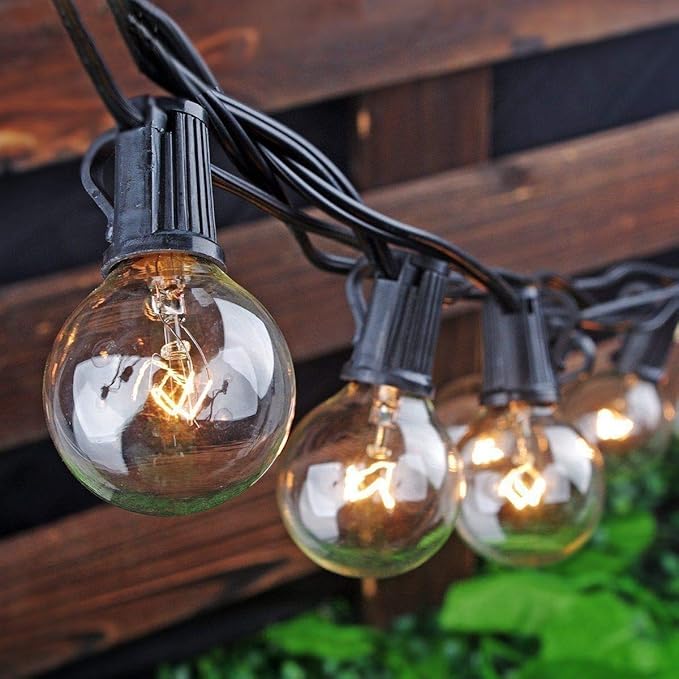 GOOTHY 50FT Outdoor Globe String Lights, G40 Patio Lights Outdoor Waterproof with 53 Clear Bulbs, Hanging Indoor Porch String Lights for Garden Bistro Party Outdoor Balcony Decorations- Black Cord