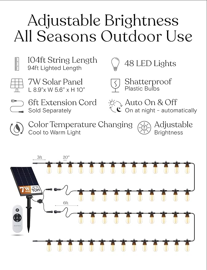 White String Lights for Yard, Waterproof LED