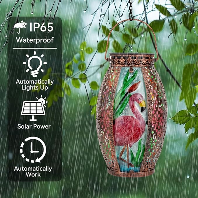 STARSOUL Solar Lantern Outdoor Waterproof, Hanging Solar Lantern for Patio Garden Yard Decor, Flamingo Garden Decor, Flamingo Gift for Women