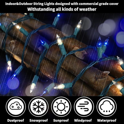 LAMPHOME Blue Clear Christmas String Lights, 100 ct 20FT Incandescent Mini Fairy Lights Set, UL Certified Green Wire Lights for Indoor Outdoor Halloween Holiday Home Xmas Tree Patio Décor