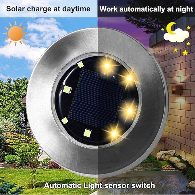 8-Pack Flat Solar Garden Lights, Waterproof LED