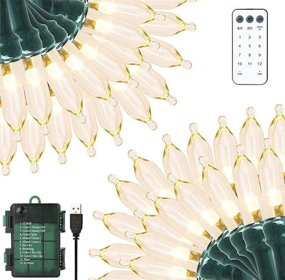 Tcamp Battery Operated Christmas Tree Lights with Remote Memory Timer Function, 33ft 100LED USB Christmas Lights 12 Lighting Modes for Christmas Outdoor Indoor Decor (Warm White to Multicolor)