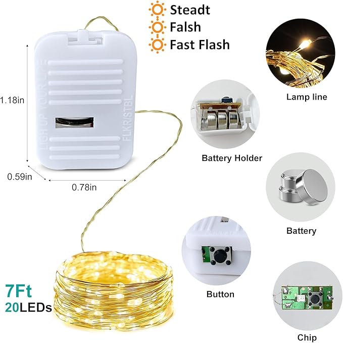 Christmas Porch String Lights 24-Pack, 7ft 20 LED Waterproof