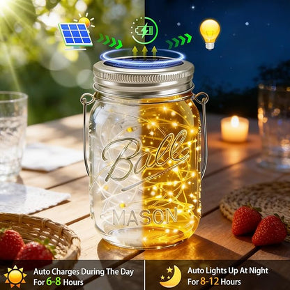 6 Pack Solar Mason Jar Lights for Outside, 30 LED Solar Mason Jar Lids Fairy Lights with 6 Hangers(No Jars) Outdoor Waterproof for DIY Patio Garden Yard Lawn Party Wedding Decoration Warm White