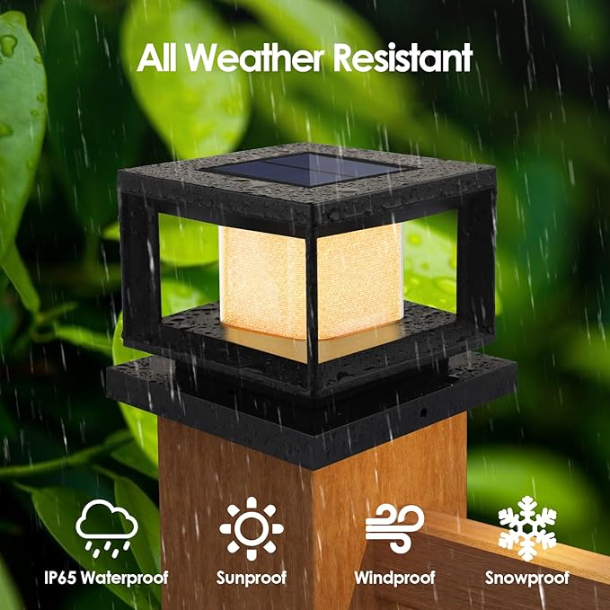 Mlambert 10 Pack Solar Post Lights Outdoor, Waterproof Fence Cap for Deck, 4x4 6x6 Wooden Vinyl Outdoor Lights with Shinning Effect, Black