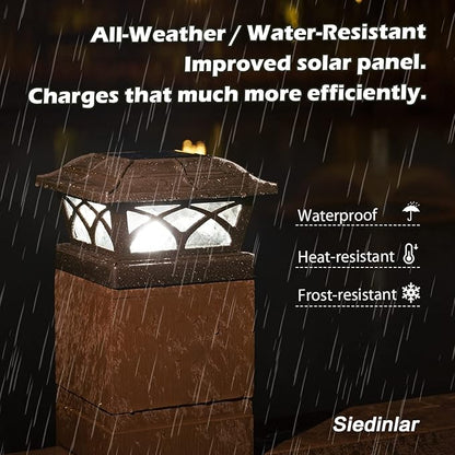 SIEDiNLAR Solar Post Cap Lights Outdoor Glass 2 Color Modes 8 LEDs for 4x4 5x5 6x6 Posts Deck Fence Patio Decoration Warm White & Cool White Lighting Brown (1 Pack)