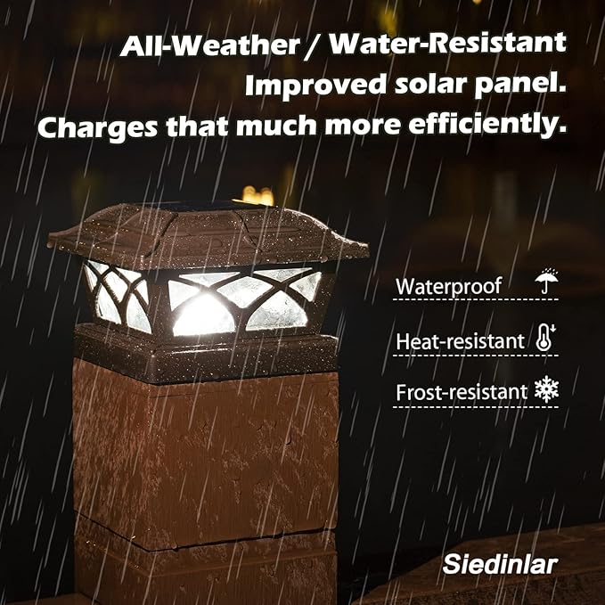 SIEDiNLAR Solar Post Cap Lights Outdoor Glass 2 Color Modes 8 LEDs for 4x4 5x5 6x6 Posts Deck Fence Patio Decoration Warm White & Cool White Lighting Brown (6 Pack)