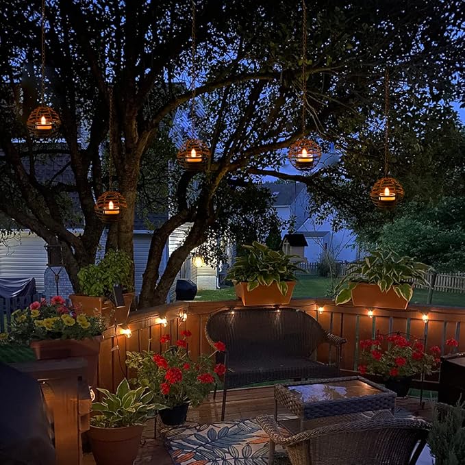 Courtyard Solar Hanging Lanterns 4-Pack, Metal Patio Decor