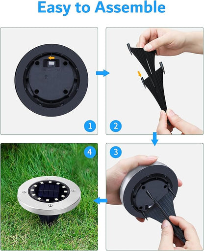 Biling Solar Ground Lights Outdoor 8 Packs, 12 LEDs Bright Flat Solar Lights Outdoor Waterproof Solar Powered for Yard Walkway Garden Driveway (White)