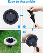 12-Pack Solar Ground Disk Lights, White Waterproof LED