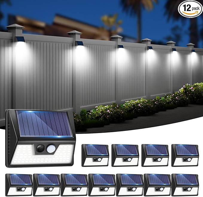 12-Pack Cold White Deck Solar Lights, Waterproof LED