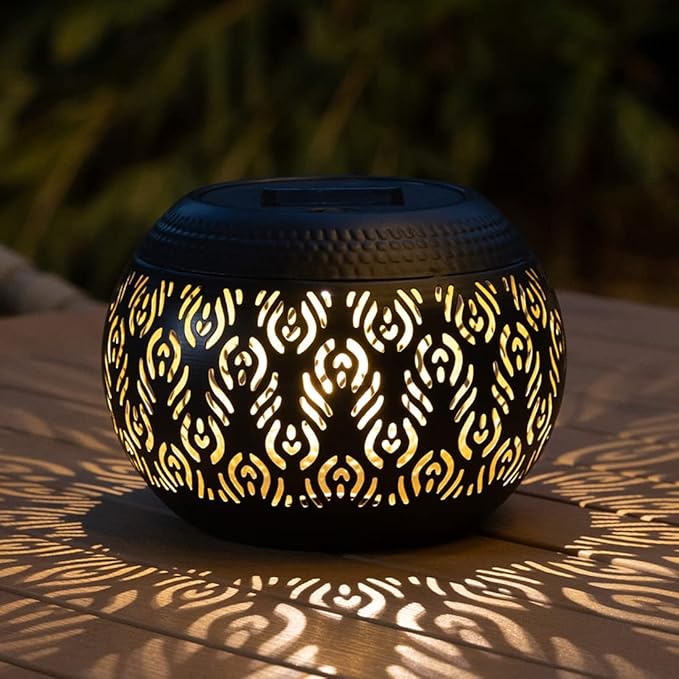 Solar Table Lanterns Outdoor Waterproof - LED Lamp Black Peacock Feather Metal Tabletop Light Solar Powered Decorative Lantern for Indoor Desk Bedroom Patio Garden Pathway Yard (1 Pack)