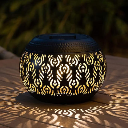 Solar Table Lanterns Outdoor Waterproof - LED Lamp Black Peacock Feather Metal Tabletop Light Solar Powered Decorative Lantern for Indoor Desk Bedroom Patio Garden Pathway Yard (1 Pack)