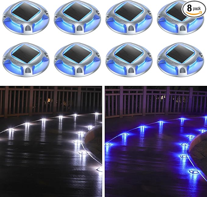 8-Pack Solar Deck Lights, Cool White Waterproof LED