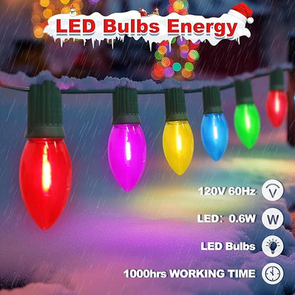 60Ft C9 Led Christmas Pathway Lights Outdoor, 40 Multicolor Bulbs Waterproof Connectable Extra Long Christmas Walkway Lights for Large Driveway, Yard, Lawn