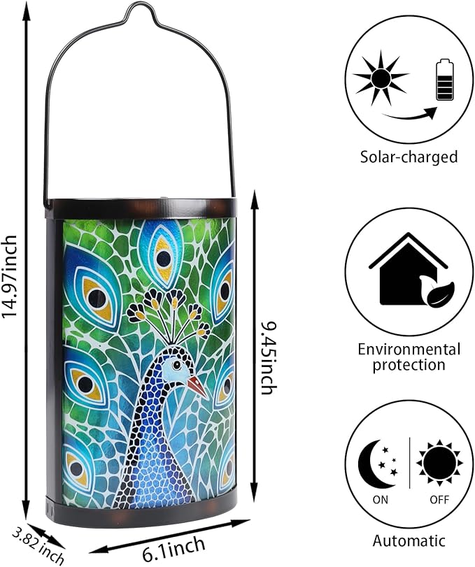 Solar Peacock Lanterns, Patio Hanging LED Decor