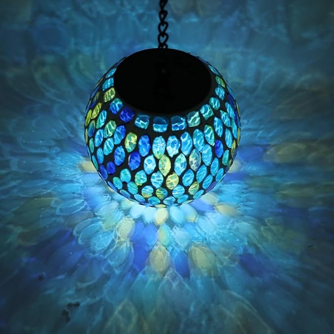 Mosaic Solar Hanging Lanterns, Rustic Yard Decor