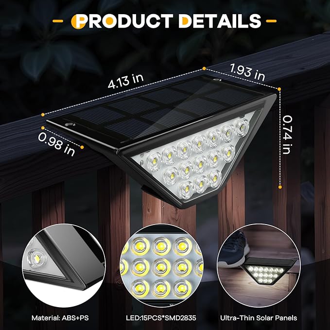 Solar Step Lights for Outside, Solar Stair Lights Outdoor Waterproof, Deck Step Lights for Fence, Patio, Yard, Porch, Front Door, Sidewalk, Garden, Patio Decor (12, Cool White)