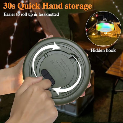 Camping String Lights, 4000mAh Rechargeable Tent Lights with 13 Lighting Modes, 32.8ft Retractable Waterproof Camp Light, Outdoor Portable Lights for Tent, Travel, Garden Decoration