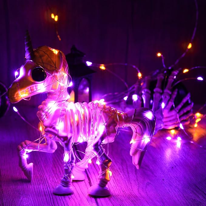 Joomer Orange Purple Battery Halloween Fairy Lights, 2 Pack 16.4FT 50LED 2 Modes Twinkle String Lights for Indoor Outdoor Halloween Decorations