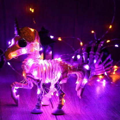 Joomer Orange Purple Battery Halloween Fairy Lights, 2 Pack 16.4FT 50LED 2 Modes Twinkle String Lights for Indoor Outdoor Halloween Decorations