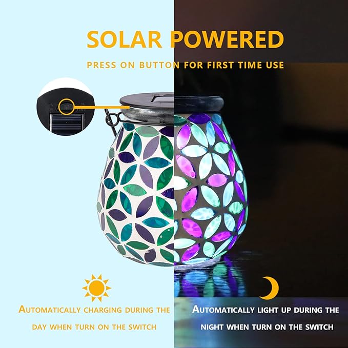 Mosaic Solar Lantern Set, Rustic Garden Lighting