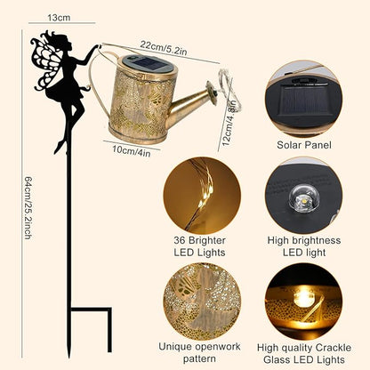 Solar Garden Fairy Watering Can Lights Outdoor IP65 Waterproof Watering Can Hanging Lanterns Garden Decor, Solar Powered LED Patio Yard Pathway Lights Fairy Gardening Gifts for Mom Women Birthday