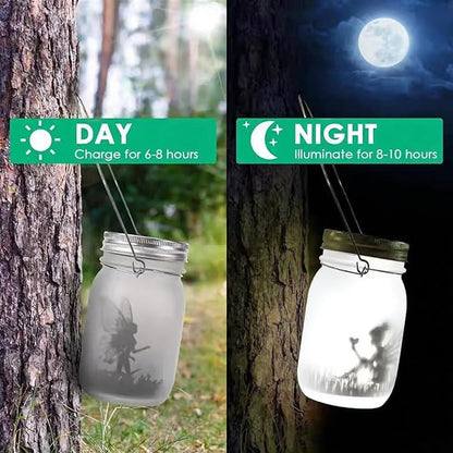 Solar Fairy Lantern for Garden Decorations, Christmas Decorations Lights Hanging Lamp Frosted Glass Jar for Home Yard Patio Lawn Party Decor Mothers Day Gifts for Woman Mom Grandma(White)
