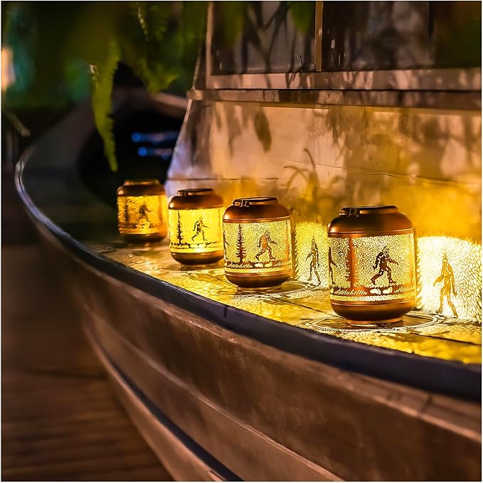 Bigfoot Solar Lanterns Outdoor Waterproof Hanging Solar Lights Big Foot Sasquatch Gifts for Men Women/Bigfoot Lovers Gifts Metal Decorative LED Lanterns for Garden Decor,Patio,Lawn,Pathway,Yard