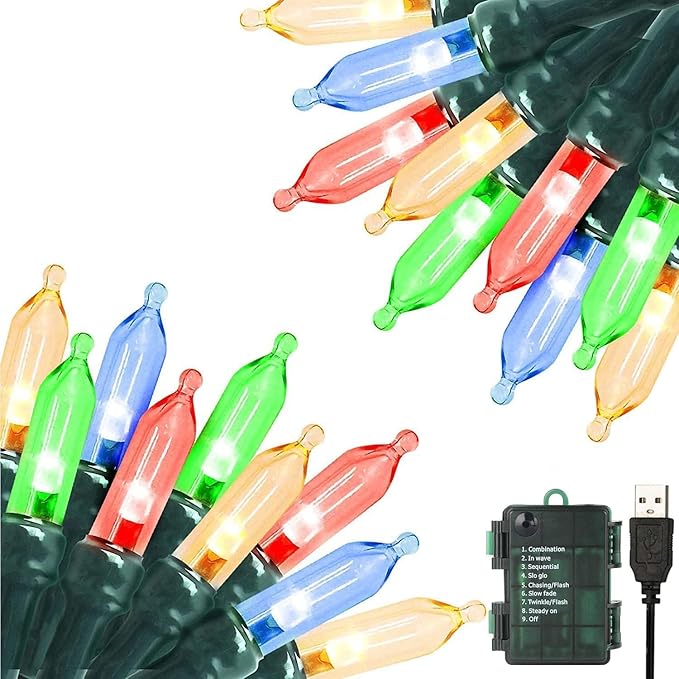 Christmas Lights 33ft 100 LED Battery String Lights with Timer Memory Function USB or Battery Powered Waterproof String Lights for Indoor Outdoor Decoration