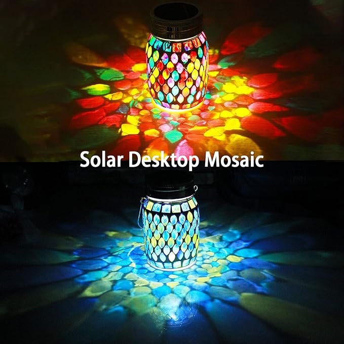 Mosaic Solar Lantern Set 2-Pack, Metal Porch Lighting