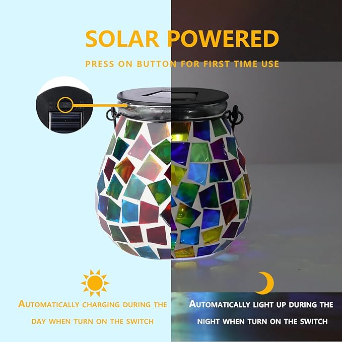 Solar Mosaic Lanterns, Porch Hanging LED Decor