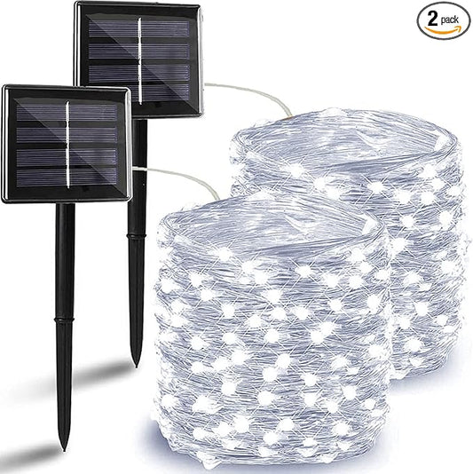 Solar String Lights Outdoor, 2 Pack 144FT 400 LED Solar Twinkle Lights for Outside Waterproof, Copper Wire with 8 Lighting Modes Fairy Lights for Garden Tree Birthday Xmas Patio Decor(Cool White)