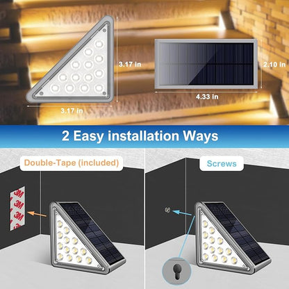 Solar Step Light Outdoor Stair Lights, Deck Lights Outdoor Powered IP65 Waterproof, 3000K Warm White Solar Outdoor Step Light, Decor for Stair, Deck, Step, Porch and Outside Patio, 16 Pack