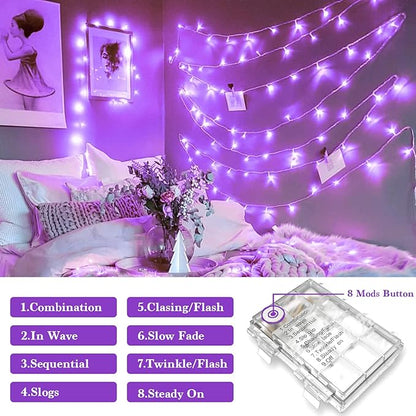 JMEXSUSS 33ft 100 LED Purple Christmas Lights, Battery Operated Christmas Lights with Remote Indoor Outdoor, Purple String Lights for Tree Room Proch Yard Xmas Decor