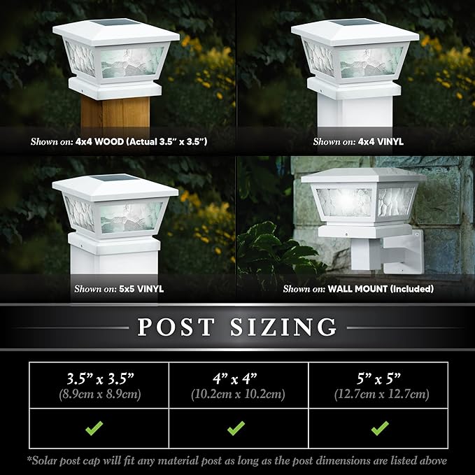 Classy Caps Fairmont Solar Post Cap, FS100W, White - High Performance, Energy Efficient, Weather-Resistant, Durable, Easy Installation, Adapters for 5"x5", 4"" x4, 3.5"x3.5" Posts, Wall/Post Mount