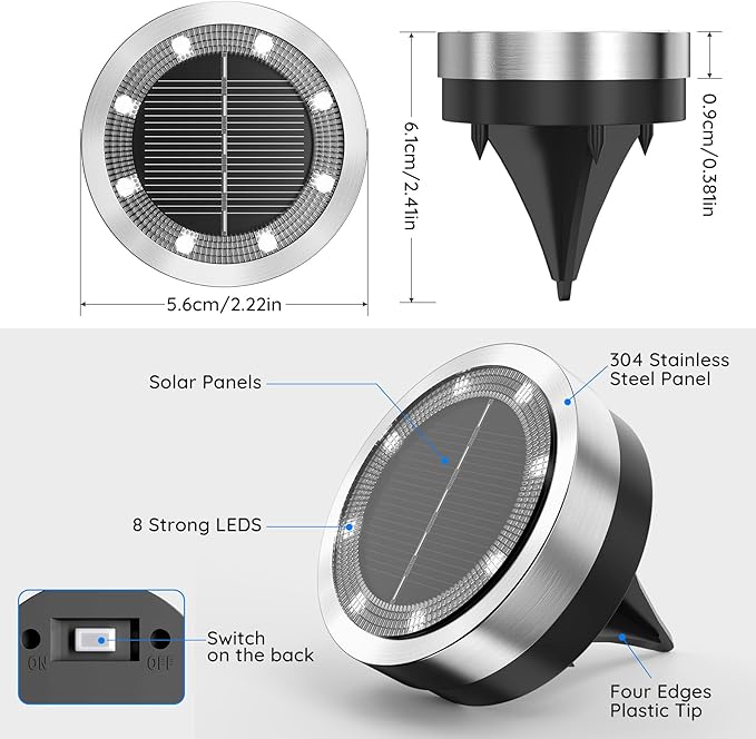Solar Ground Lights Outdoor, 1 Pack Solar Lights Outdoor Waterproof, Mini Flat Solar-Powered Garden Light, Landscape Lighting for Garden Yard Lawn Pathway Walkway Driveway Backyard Decor, Warm White