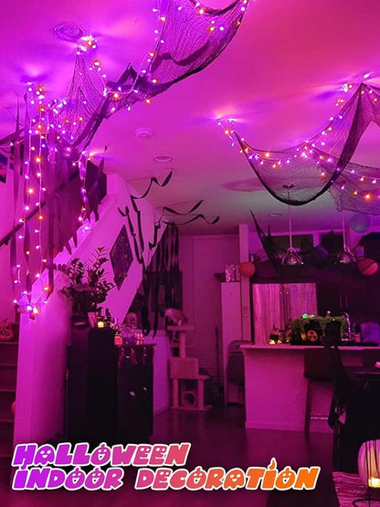 2 Pack Halloween String Lights Battery Operated with Timer, 66FT 200 LED Waterproof Orange and Purple Lights, Twinkle Fairy Light with 8 Modes for Indoor & Outdoor Party Bedroom Halloween Decorations